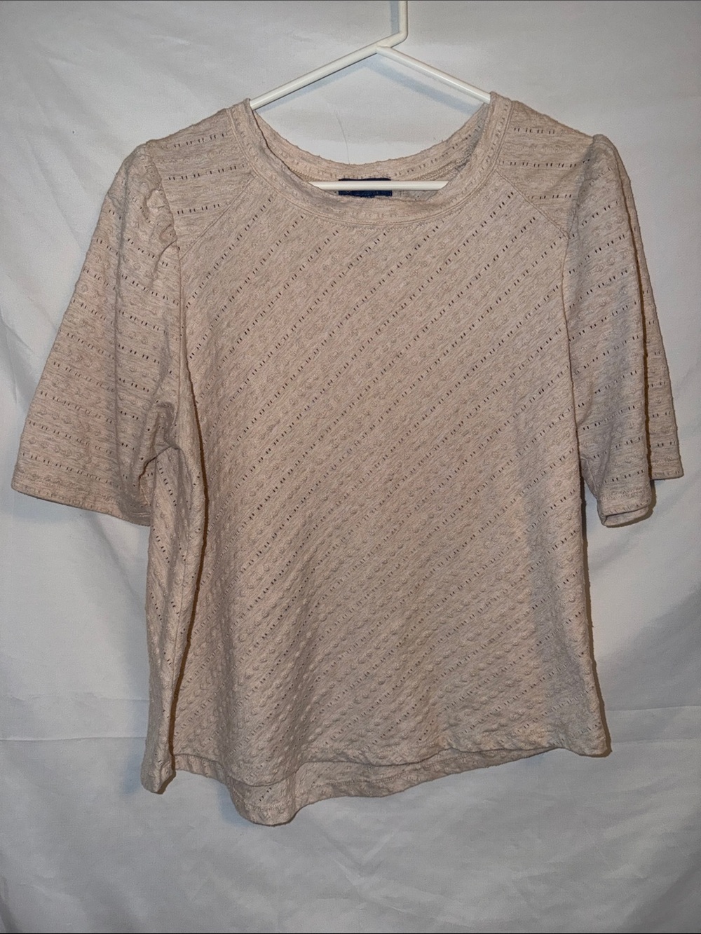 Democracy Cream Short Sleeve Eyelet Knit Top